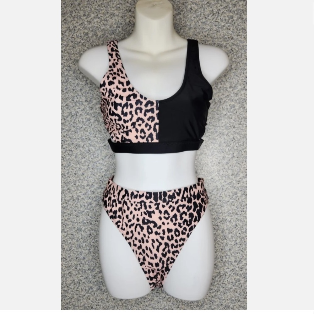 Blooming Jelly Cheeky High Waisted Bottom Cut Out Crop Top 2 Piece Bikini Medium
